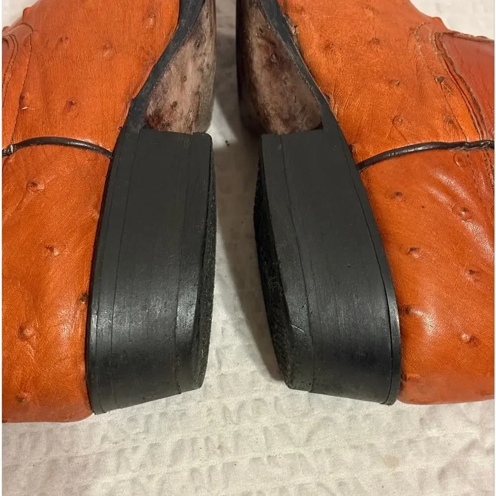 VTG Full Quill Ostrich Handmade Mexico Cowboy Boots Men’s 8.5 Mex 26.5 Cognac